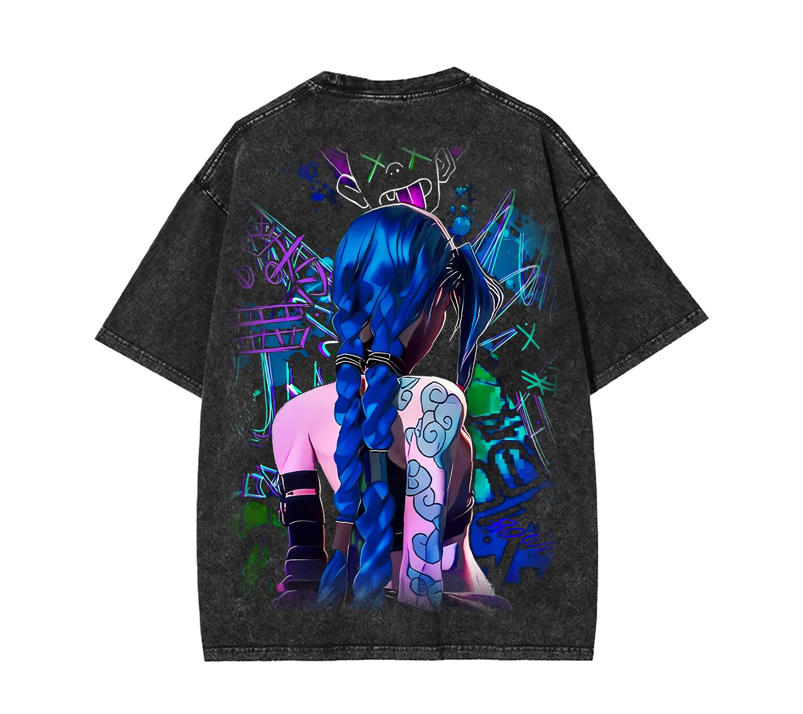 Retro Vintage Jinx x Powder Arcane: League of Legends Washed Tshirt [TPR] - Image 3